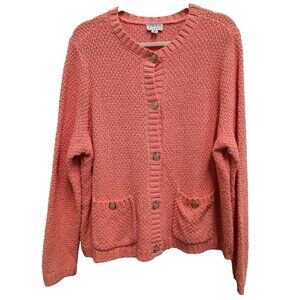 Joan Rivers Womens Cardigan Size 1X Pink Office Carrier Button Front Sweater